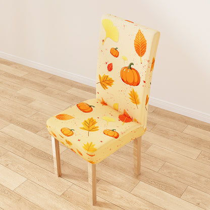 Stretch-Stuhlhusse mit herbstlichem Kürbis- und Blättermotiv