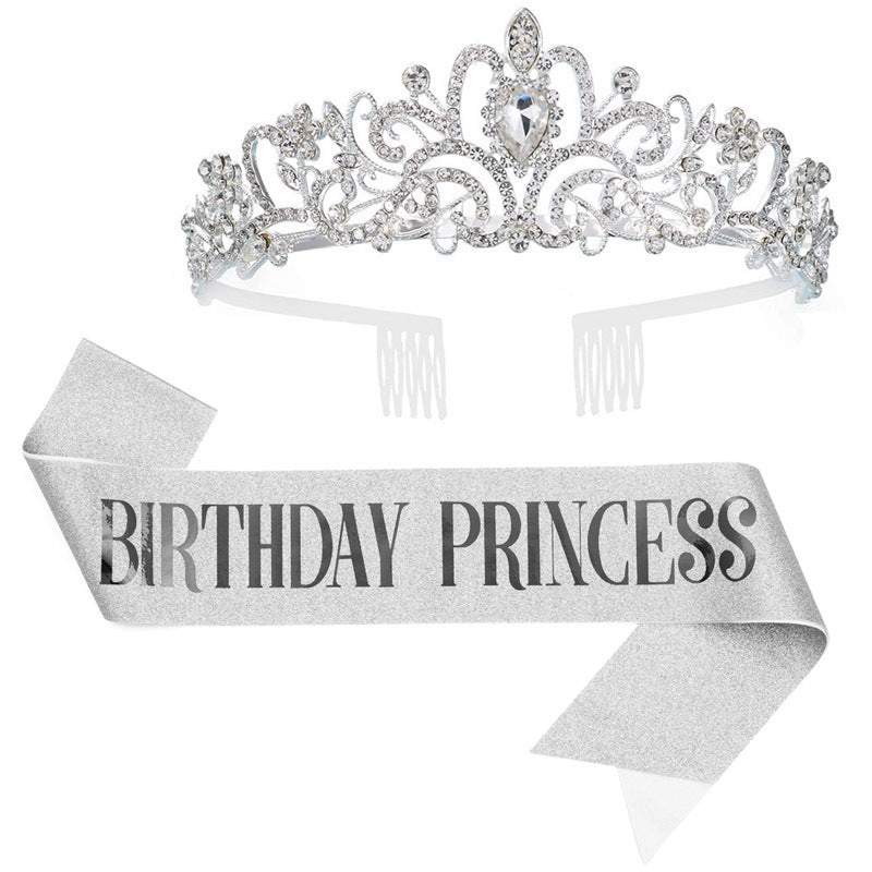 Damen Glitzernde Prinzessinnenkrone mit Birthday Princess Schärpe Brehn