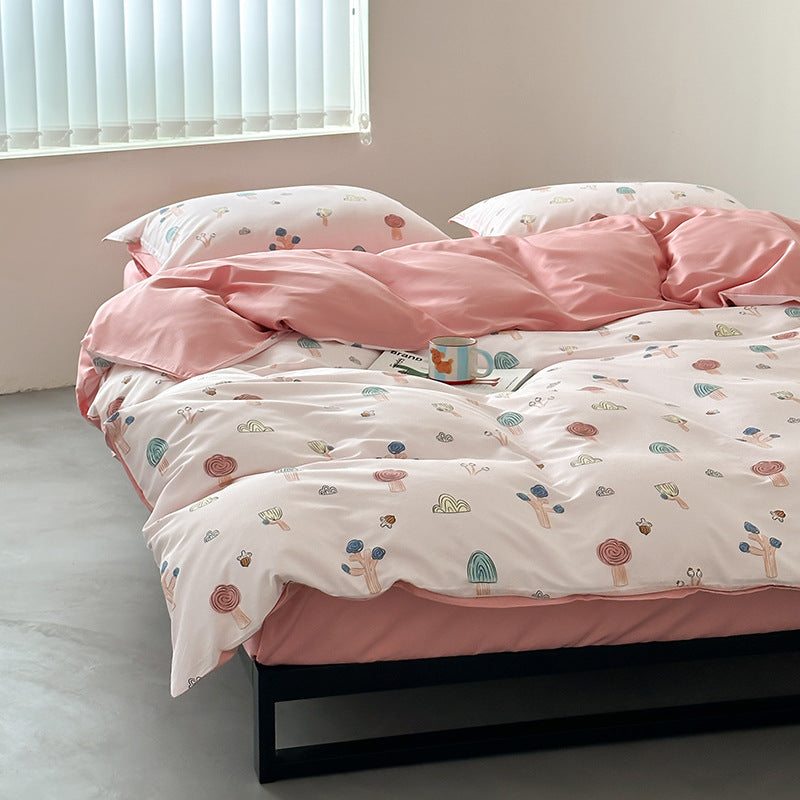 Cartoon Puppy Bedruckte Baumwollsatin Bettwäsche Set mit Kissenbezügen