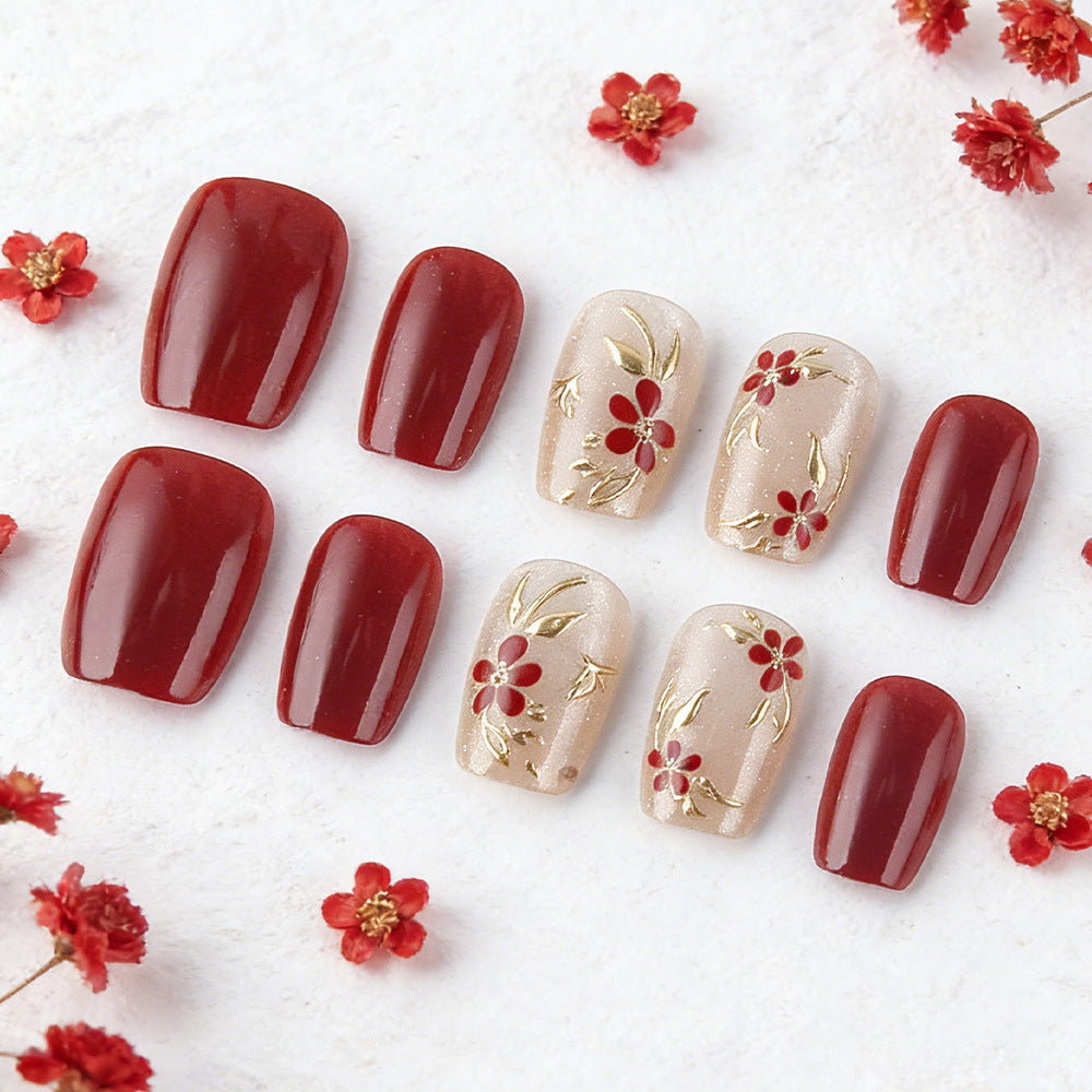 Elegantes Blumen-Press-On-Nagelset Brehn