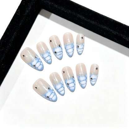 Künstlerisches Press-On Nagelkunstset mit Strass und Farbverlaufdesign