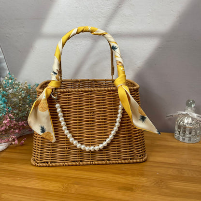 Damen modischer Rattan-Behälter mit Perlenhenkel Brehn