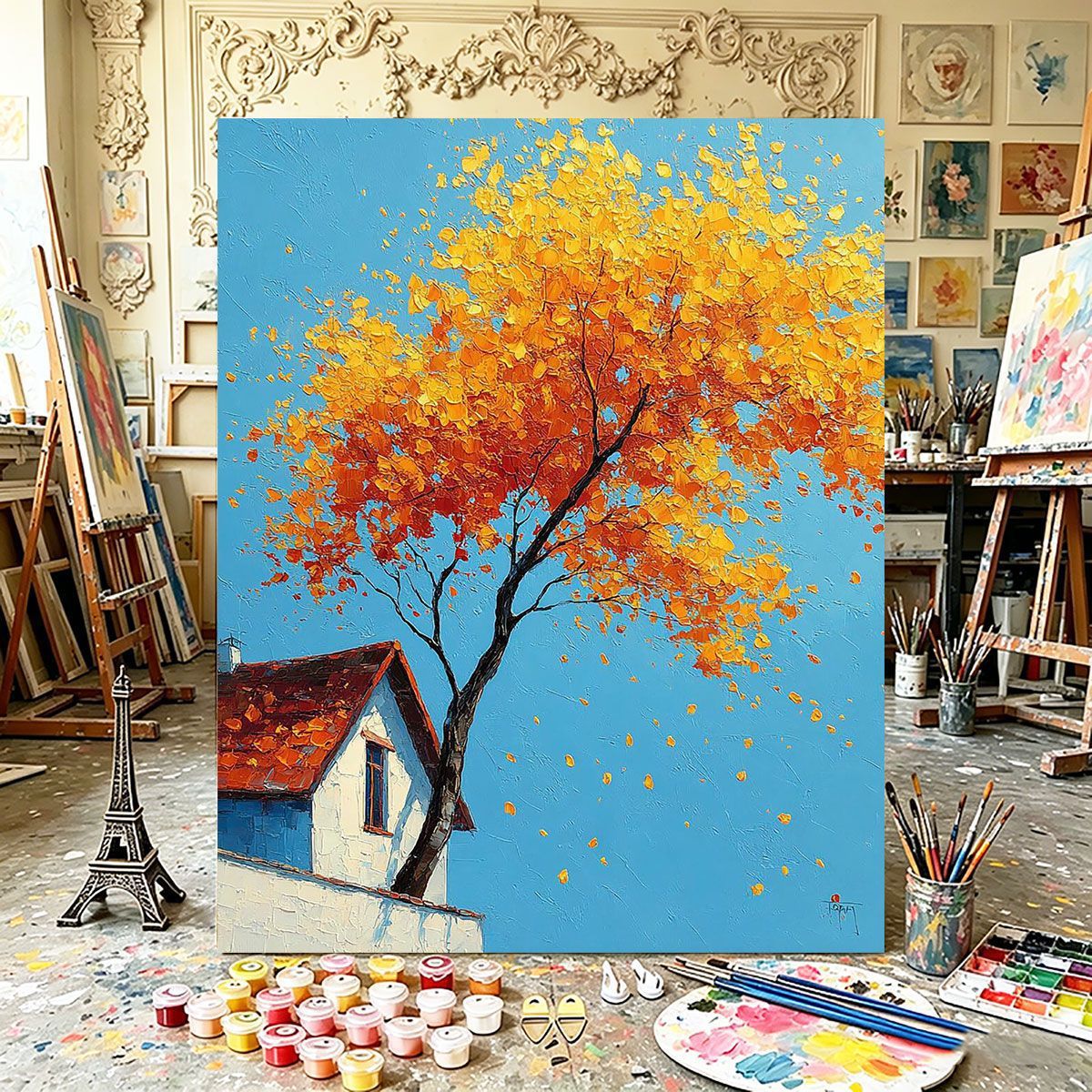 Herbstinspiriertes Landschaftsleinwandkunst Brehn