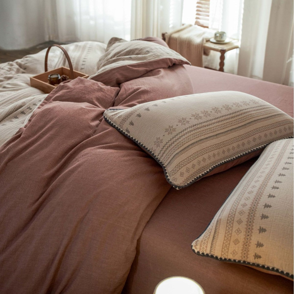 Baumwoll-Musselin Bettbezug-Set mit Jacquard-Struktur und Norweger-Dessin