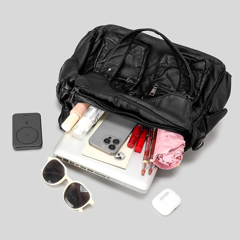 Multi-Pocket Kunstleder Schultertasche
