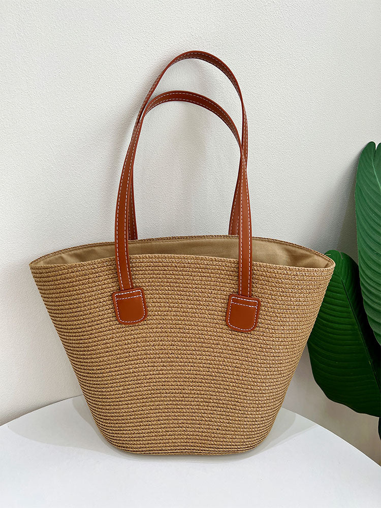 Klassische Strohtasche mit Lederakzenten Brehn