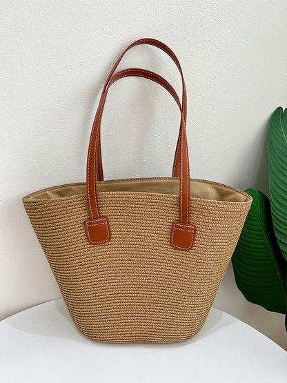 Klassische Strohtasche mit Lederakzenten Brehn