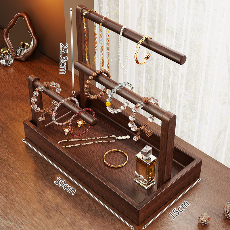 Holz Stufen Schmuck Display Ständer mit drei Stangen und Ablagewanne