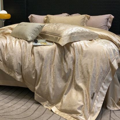 Premium-Baumwollsatin-Bettwäschegarnitur mit strukturierter Matelassé-Bordüre und Hotelverschluss