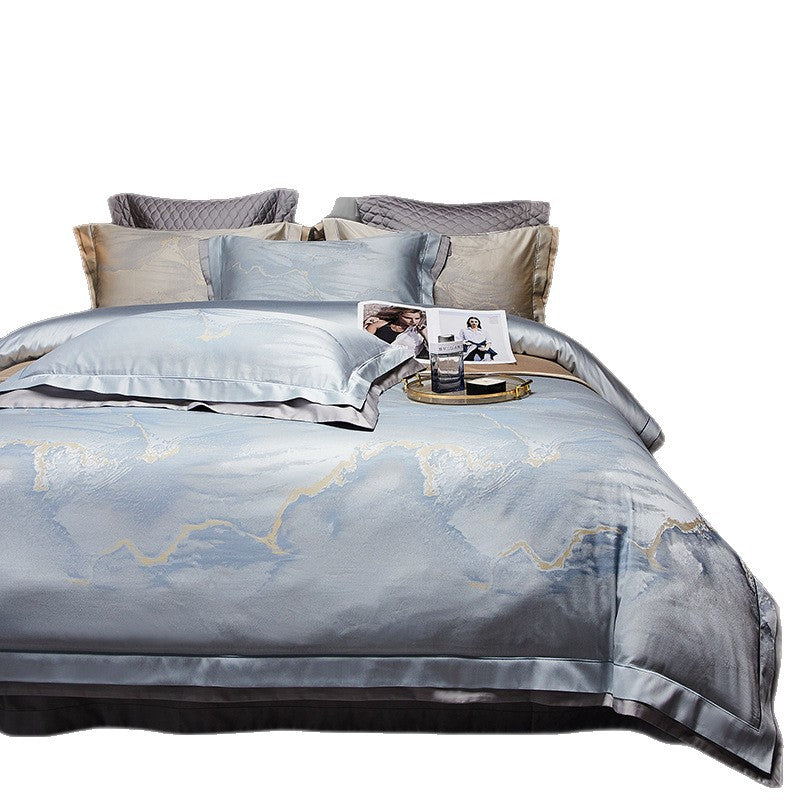Seiden-Satin Marmor-Print Bettbezug Ensemble mit Wendeseite und versteckten Eckenbindungen
