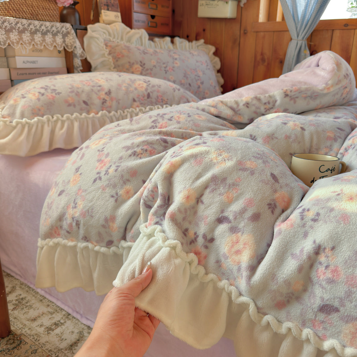 Plüsch Floral Sherpa Wurfdecke