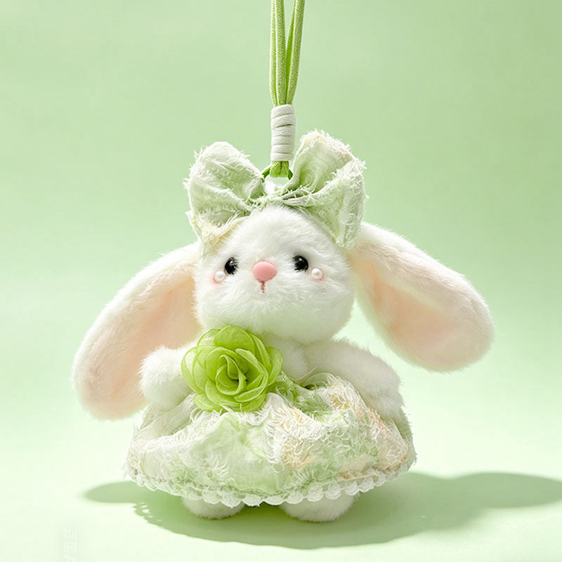 Plüsch Hase Taschenanhänger Schlüsselanhänger mit dekorativem Bogen und floralem Kleid Brehn