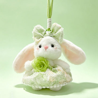 Plüsch Hase Taschenanhänger Schlüsselanhänger mit dekorativem Bogen und floralem Kleid Brehn