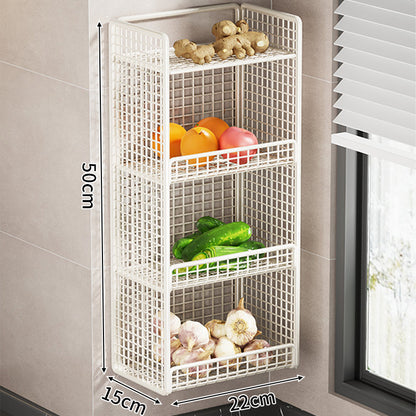 Wandmontierter dreistufiger Mesh-Küchenorganizer mit seitlichem Utensilienfach