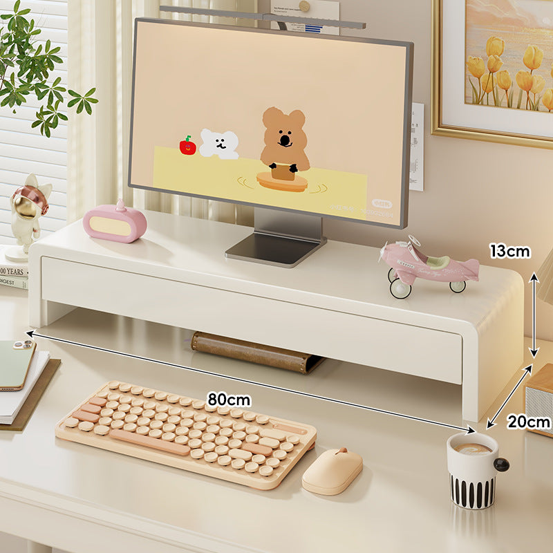 Breite Massivholz Gebogener Desktop Monitorständer mit Unterregalablage