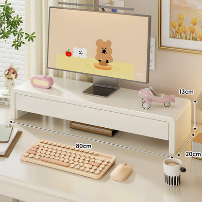 Breite Massivholz Gebogener Desktop Monitorständer mit Unterregalablage