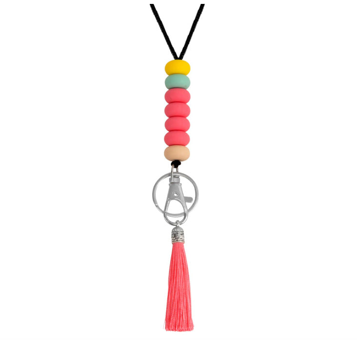 Bunter Perlen-Schlüsselanhänger Lanyard mit Quaste Brehn