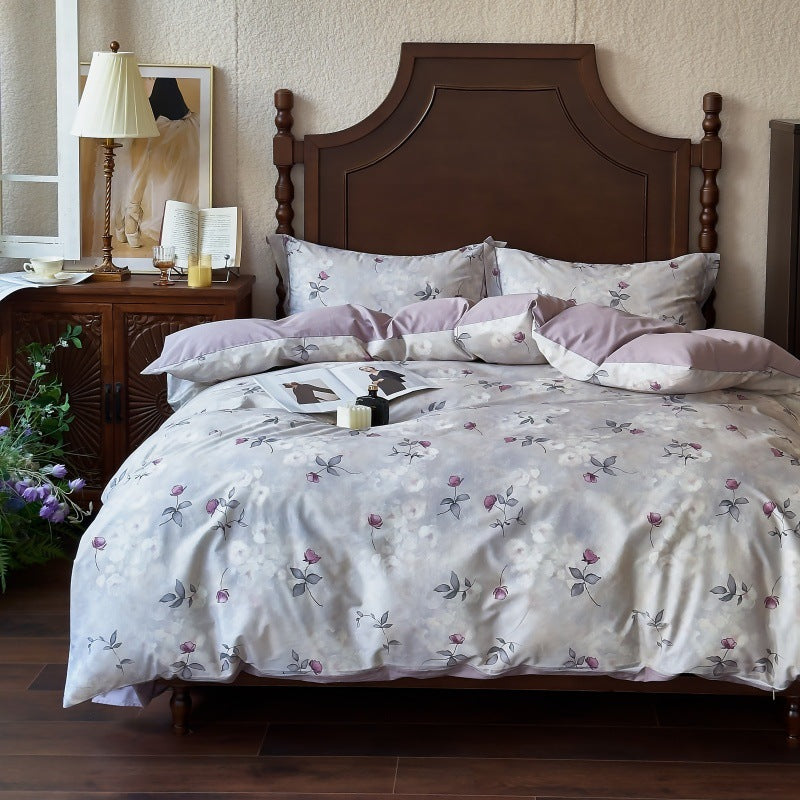 Bettwäsche-Garnitur aus Baumwollsatin mit floralem Aquarellrosen-Print und Wendefunktion