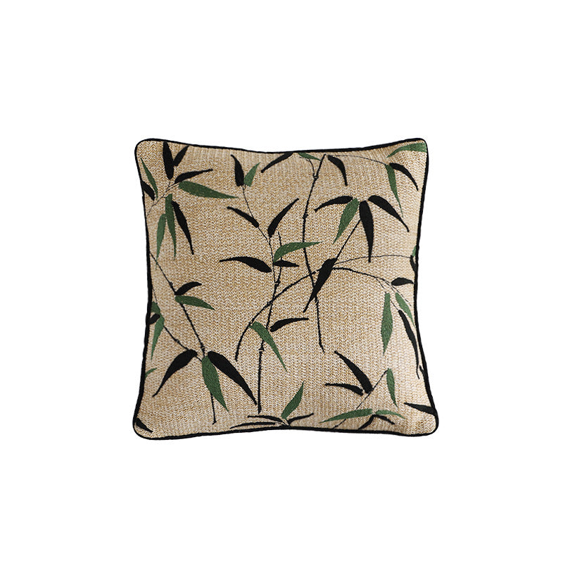Gewebter dekorativer Kissenbezug mit Bambusblatt-Jacquard und Kontrastpaspel Brehn