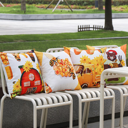 Quadratischer dekorativer Kissenbezug mit detailreichem Bienen‑ und Wabenprint Brehn