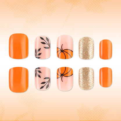 Dekorativer Press-On Nagelkunst-Set mit Kürbisdesign Brehn