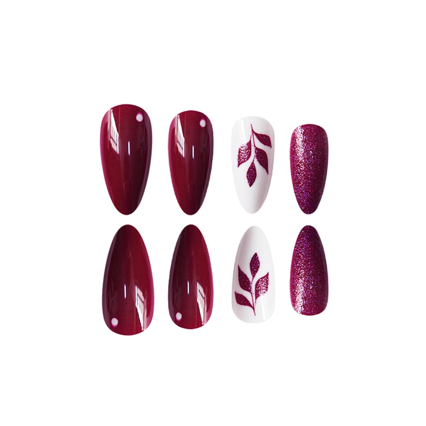 Künstlerisches Press-On Nail Art Set mit glitzerndem Blatt Design Brehn