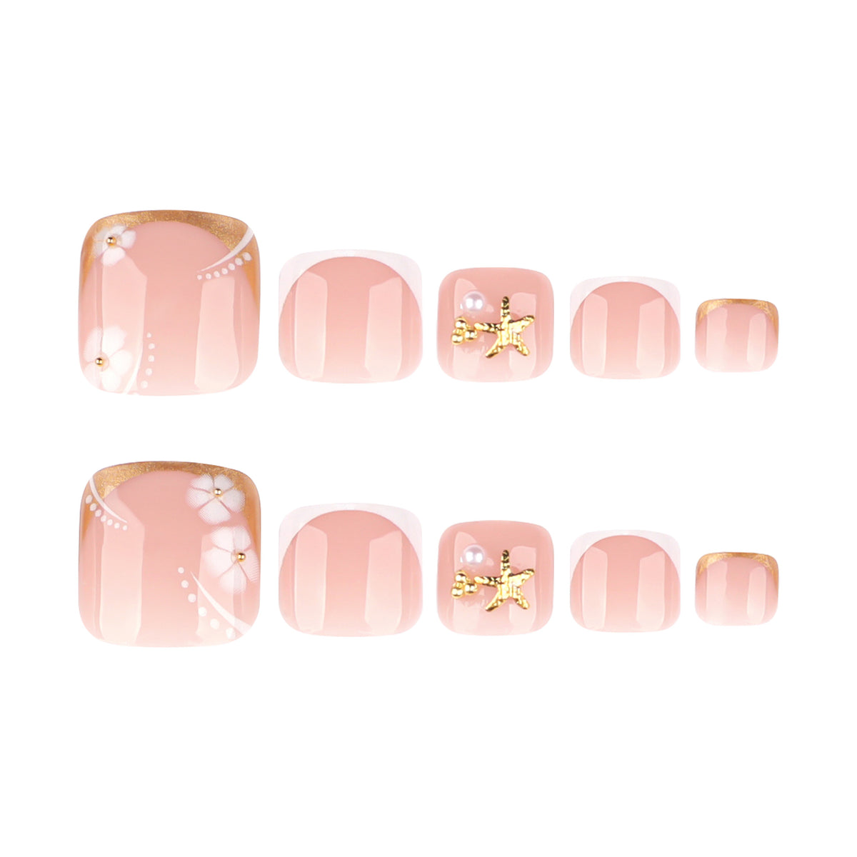 Kunstvolle Fußnagelkunst mit zarten Blüten- und Glitzerakzenten Brehn