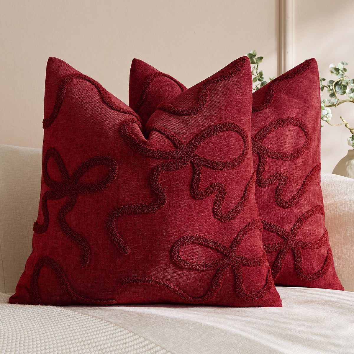Quadratisches, strukturiertes Loop-Appliqué-Leinen-Mischkissenbezug