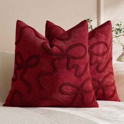 Quadratisches, strukturiertes Loop-Appliqué-Leinen-Mischkissenbezug