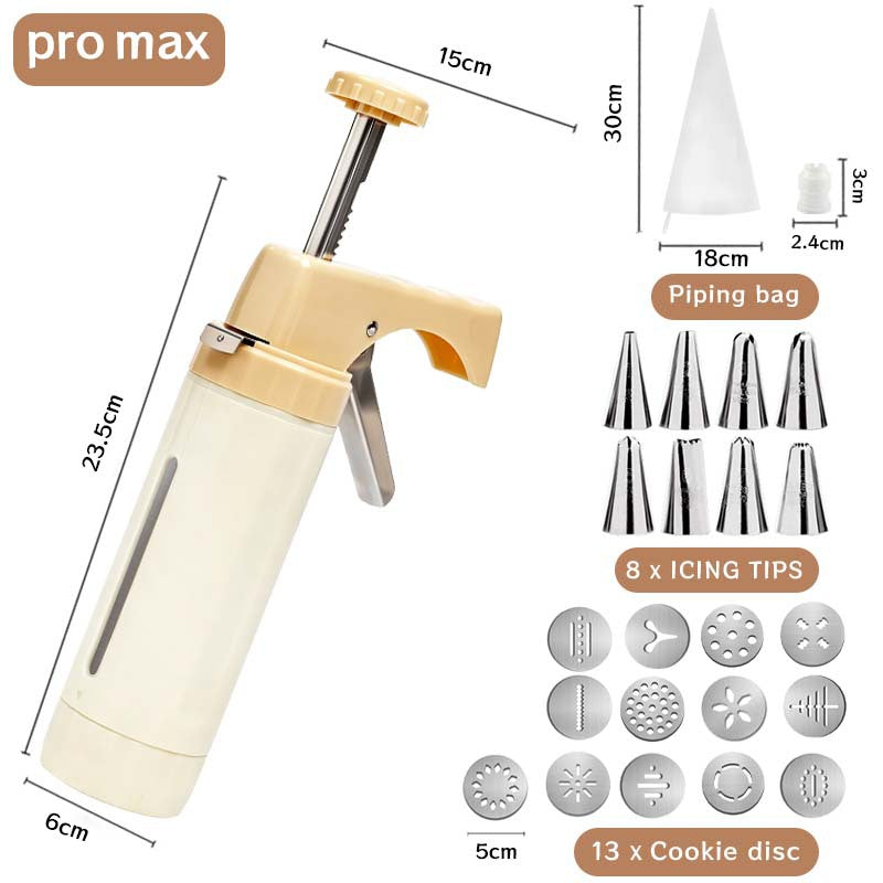 Professional Multi-Function Cookie Press and Icing Gun Set with Thirteen Cookie Discs and Eight Piping Tips