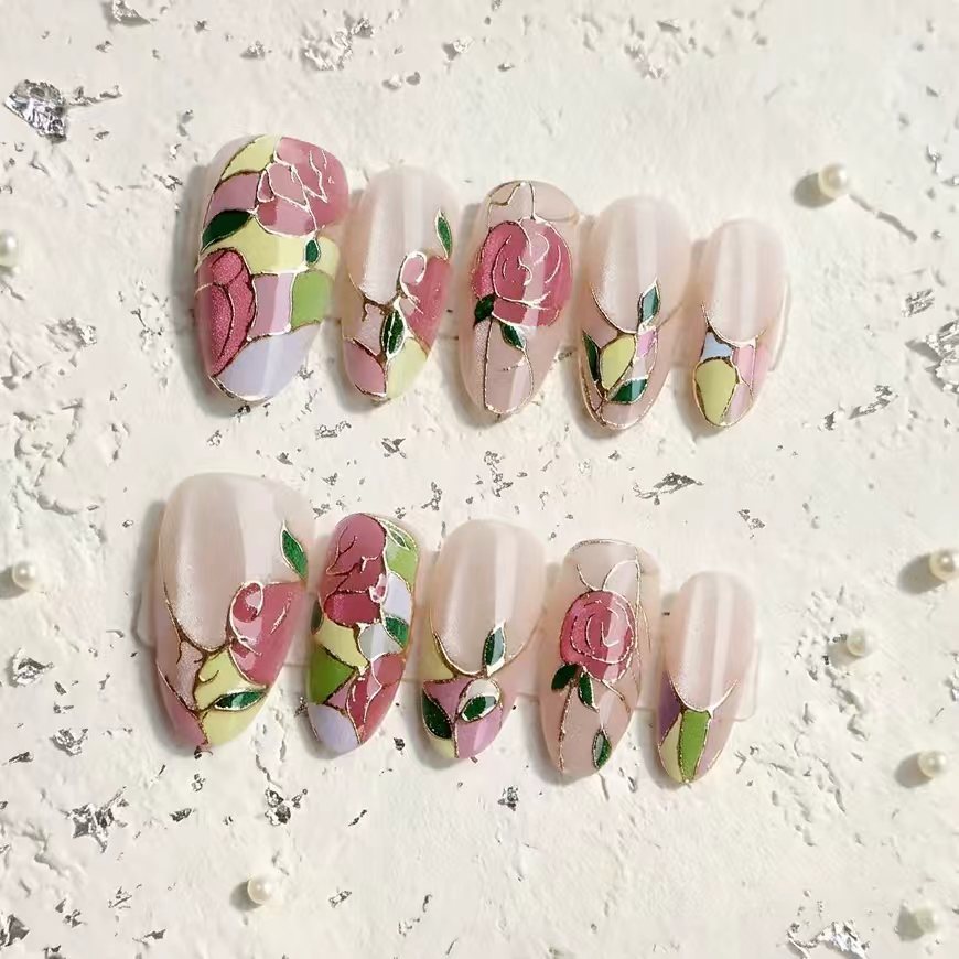 Blumenmotiv Press-On Nagelkunst Set Brehn