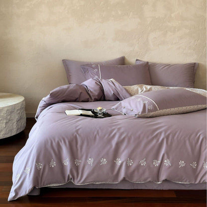 Bettbezug-Set mit feiner Blattstickerei und extraweichem Mako-Satin