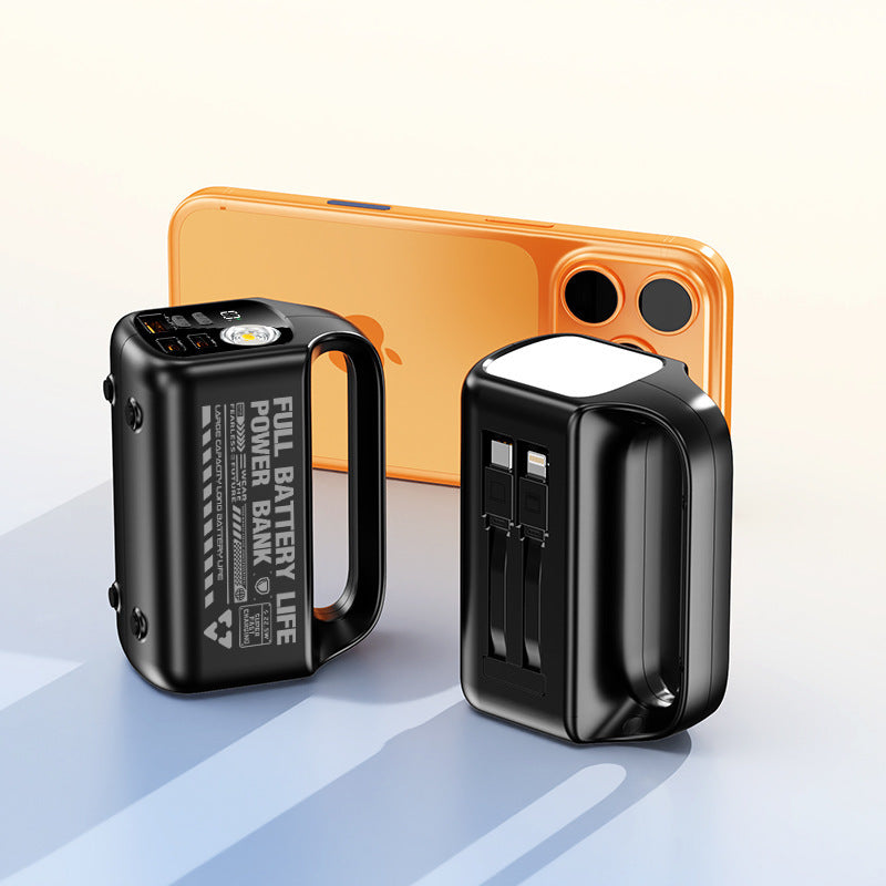 Tragbare Powerbank mit integriertem Kabel und ergonomischem Design Brehn