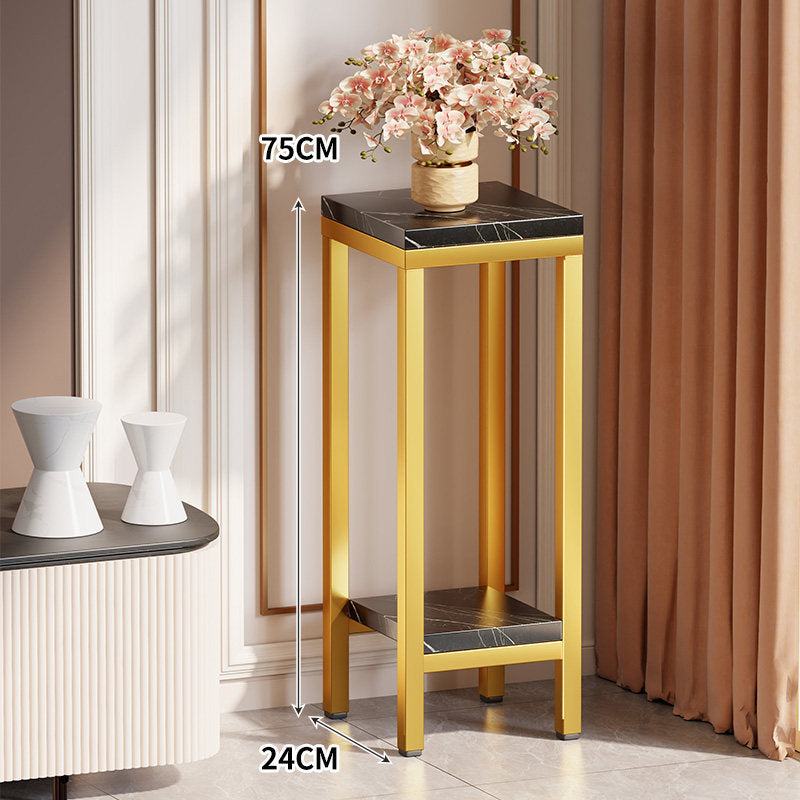 Schmaler hoher Pflanztisch Beistelltisch mit Marmoroberfläche, unterem Regal und goldenem Metallrahmen