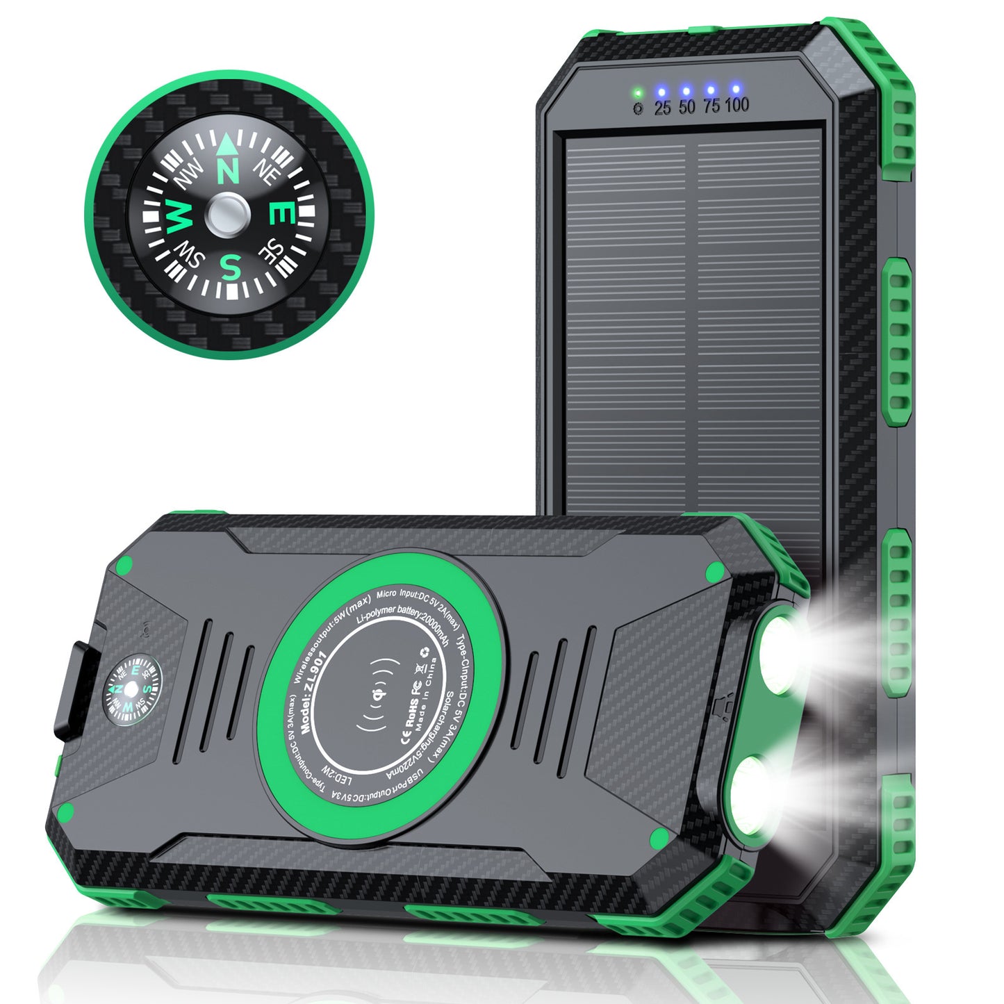 Solarbetriebene Powerbank mit Integriertem Kompass und LED-Beleuchtung Brehn