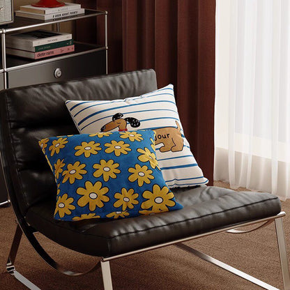 Square Decorative Throw Pillow Cover with Colorful Geometric Cat Motif and Piped Edge