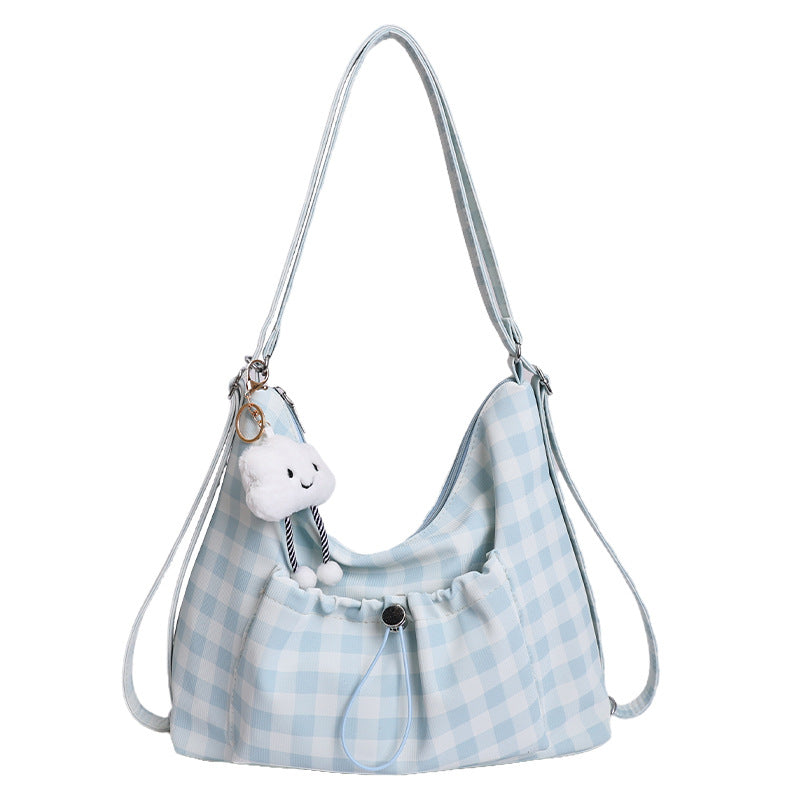 Gingham-Print Schlapp Schultertasche