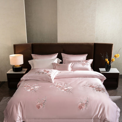 Bestickte Satin Bettdeckenbezug Bettwäsche Set