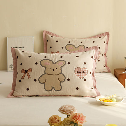 Kinder- und Jugend-Kissenbezug-Set mit niedlichem Haustiermotiv, Herz-Print und Knopfverschluss