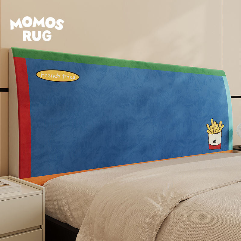 Decorative Padded Headboard Cover with Cartoon Hamburger Print and Soft Microfiber Slip-On Sleeve