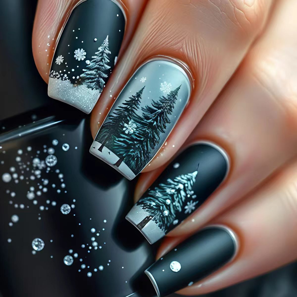 Kunstnägel mit Winterlichem Tannenbaum-Design Brehn