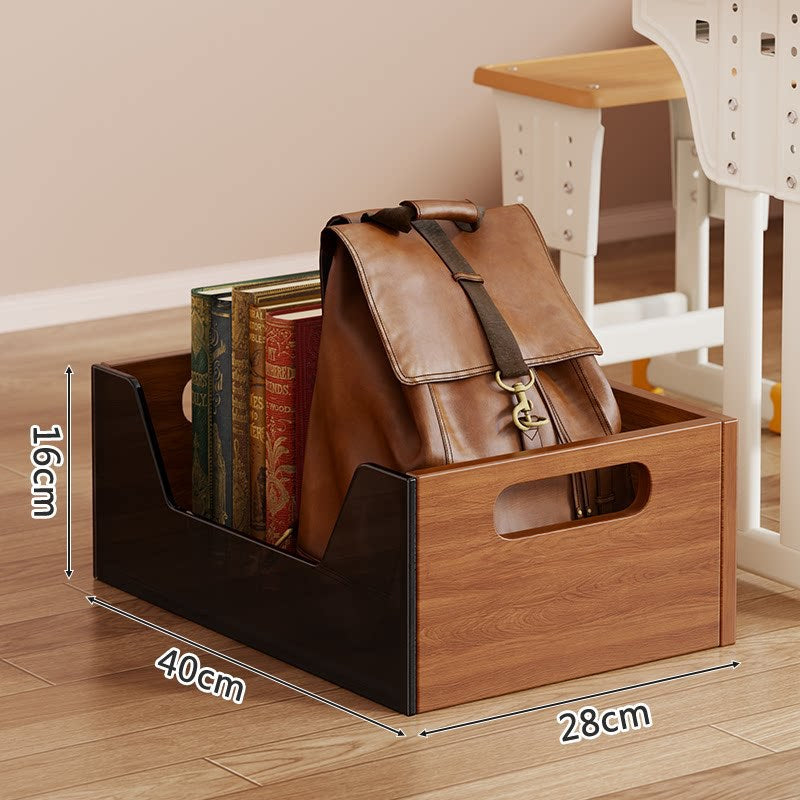 Tragbarer Holzfußbodenlagerbehälter mit Ausschnittgriffen und offenem Front-Buch- & Rucksack-Organizer