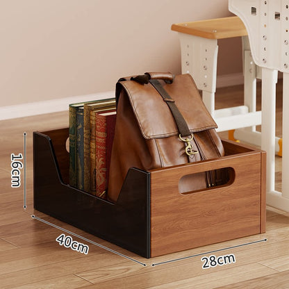 Tragbarer Holzfußbodenlagerbehälter mit Ausschnittgriffen und offenem Front-Buch- & Rucksack-Organizer