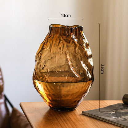 Mouth-Brehn-Bodenvase aus handgeblasenem strukturiertem organischem Glas mit schmalem Mund