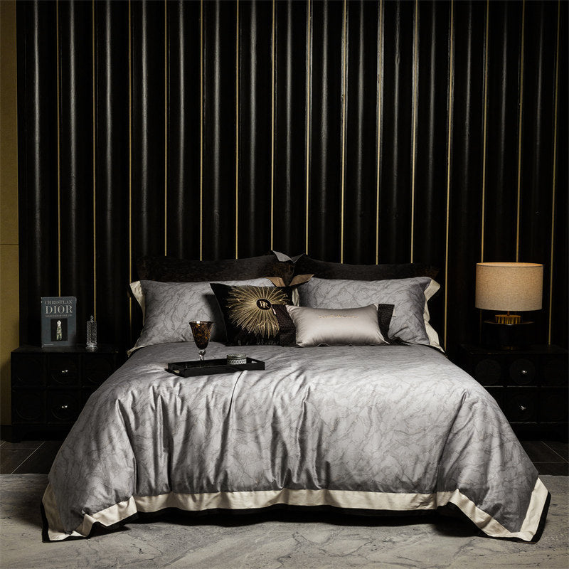 Luxus Satin Leopard-Print Bettbezug Set mit Kontrastbesatz