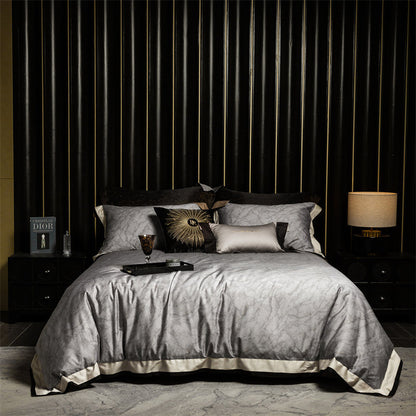 Luxus Satin Leopard-Print Bettbezug Set mit Kontrastbesatz