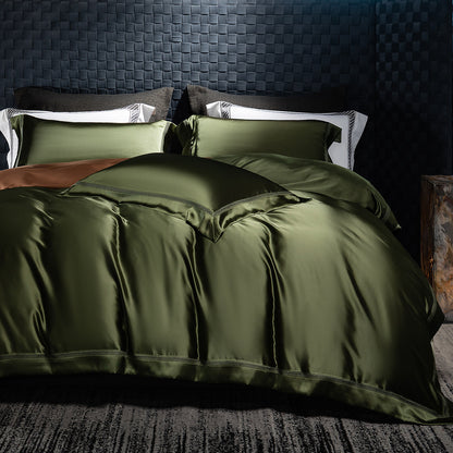 Luxuriöses Satin-Bettbezug-Set mit Maulbeergefühl und venezianischem Spitzen-Einsatz sowie tiefen Flanschen Kissenbezügen