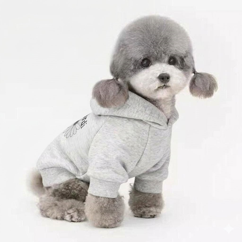 Kleiner Hund Baumwollfleece Pullover Hoodie mit gerippten Bündchen und Gänseblümchen-Druck