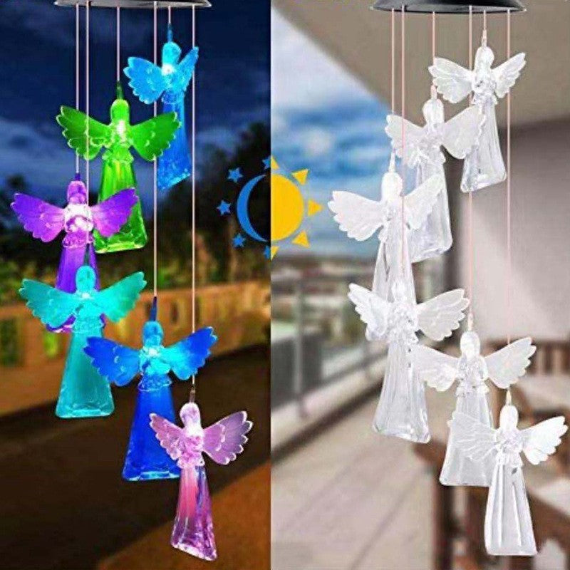 Solarbetriebene hängende Kolibri-LED-Windglocke mit farbwechselnden RGB-Acrylvögeln und wetterfestem Oberteil Brehn