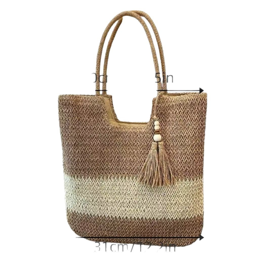 Handtasche Aus Geflochtenem Naturmaterial mit Quastendetails Brehn